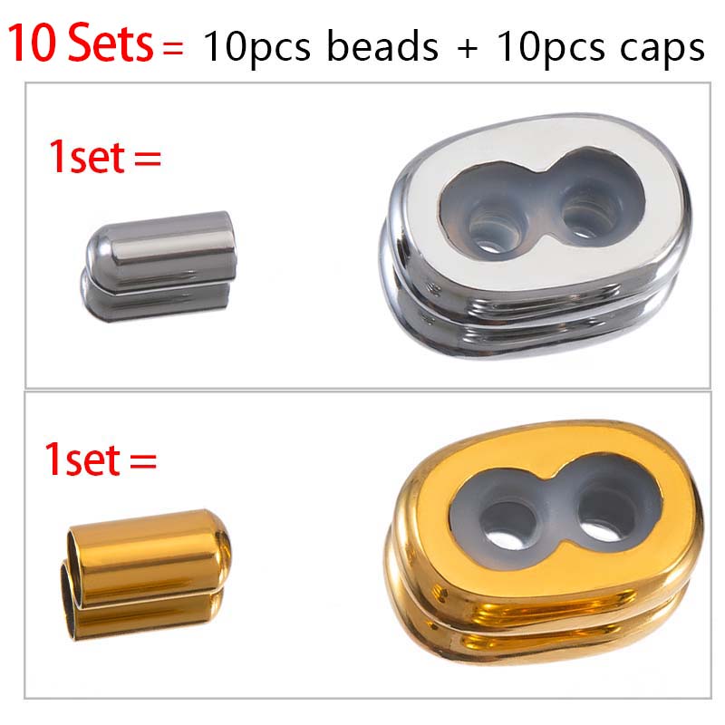 10sets Stainless Steel Stopper Spacer Beads Non-slip Silicone Ring Double Hole Adjustment End Caps DIY Bracelets Jewelry Making