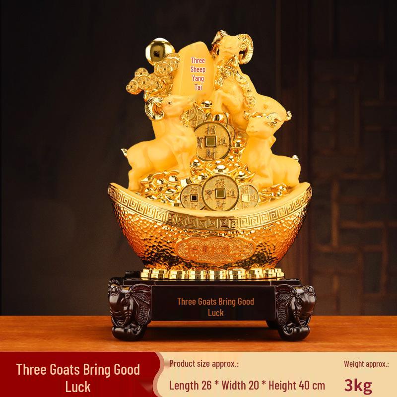Prosperity Sheep Figurine with Gold Ingot – Attracts Wealth for Home, Office, or Gift