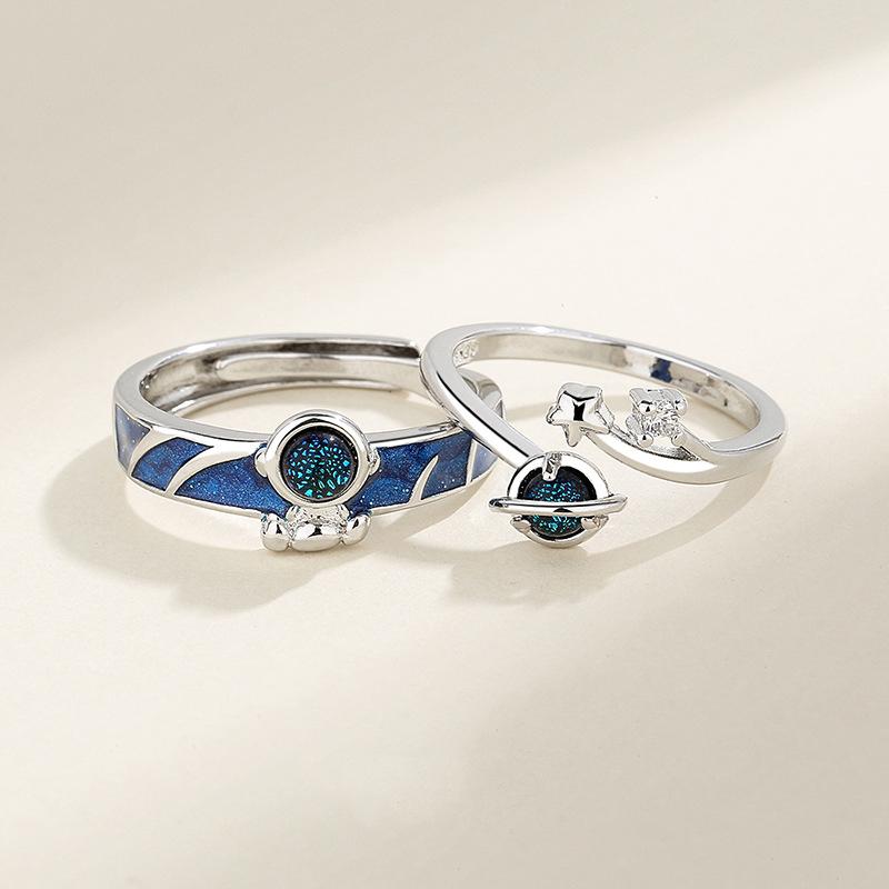 New Simple Couple Rings Silver Color Sun Moon Adjustable Open Ring For Women Men Wedding Fashion Jewelry Gifts