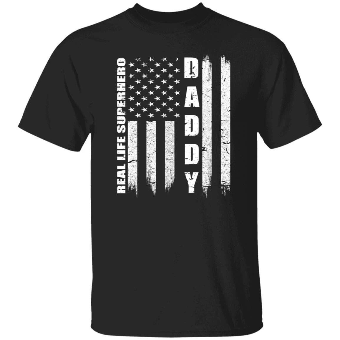 Daddy real life super hero US flag shirt Black Navy Dark Heather S