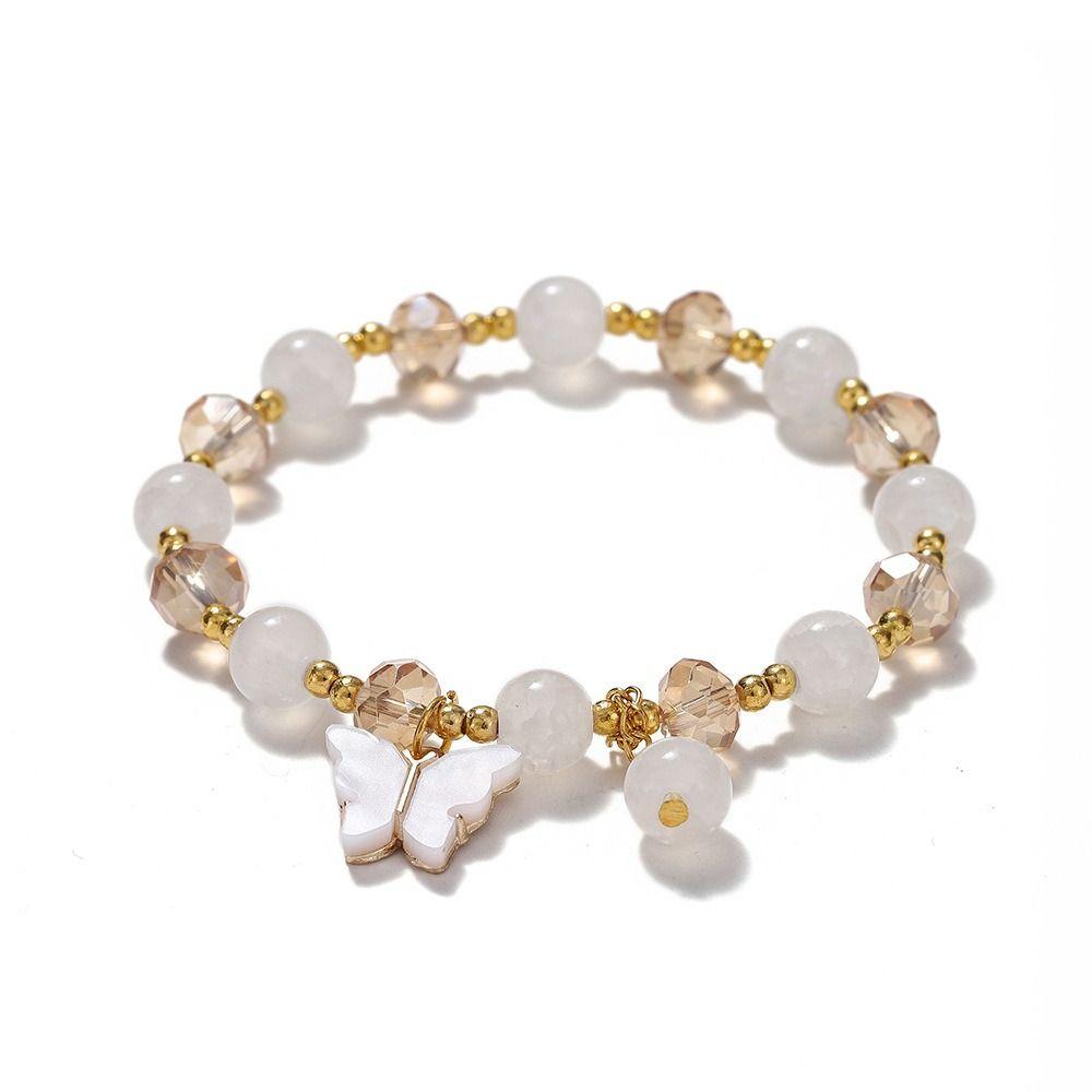 Sweet Glass Beads Bracelet With Butterfly Pendant Korean Style Bracelet Women Bangle  Female