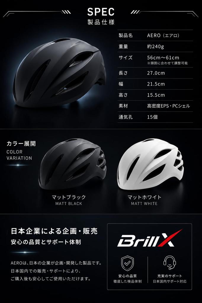Highly Breathable BrillX Bicycle Helmet for Adults CE Certified EN1078 AERO Lightweight & Model (Men & Women, Unisex), (Matte Black)