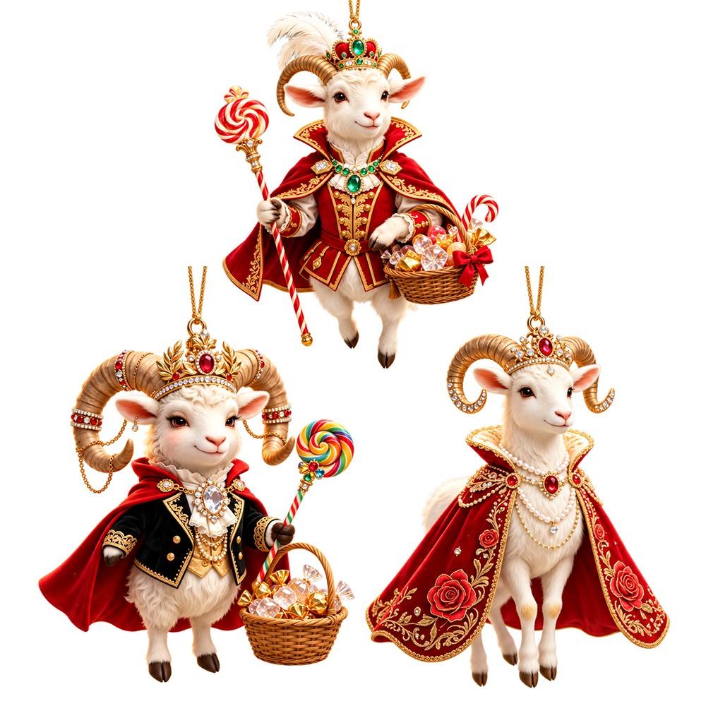 Shining Goat Hanging Ornament Set Acrylic Animal Hanging Decoration Keychain  Holiday Party Decor