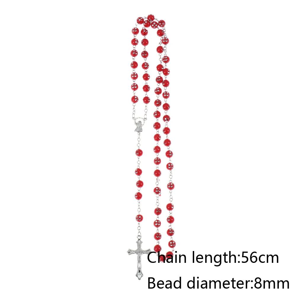 New Fashion Handmade Round Glass Bead Catholic Rosary Quality Bead Cross Necklace Beads Cross Religious Pendants Necklace