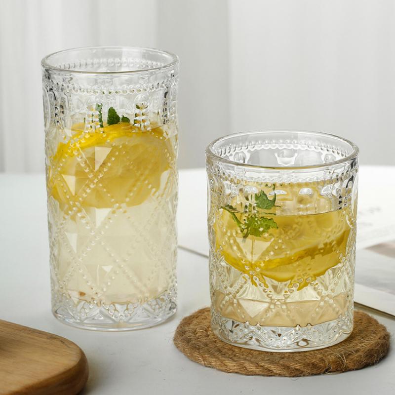 13oz/12.5oz băuturi Vintage Relief sticlă cană restaurant capacitate mare lapte cană transparentă suc pahare sticlă de apă