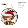 Retro Festive Home Decor Christmas Wooden Round Hanging Sign Santa Claus Highland Cow Winter Theme Rustic Wall Door Decor Farmhouse Holiday Welcome