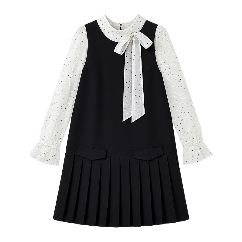 Simple Casual Bow Collar H-Line Dress XL