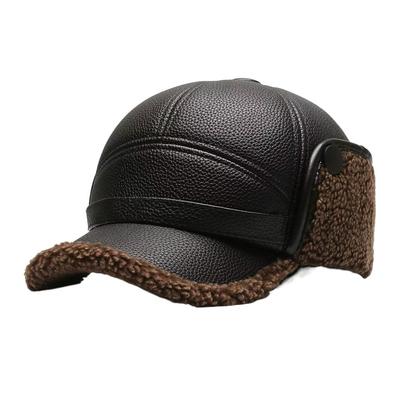 High Quality PU Leather Men's Earmuffs Cap Windproof Thickened Baseball Cap Outdoor Warm Ear Protection Hat Autumn Winter