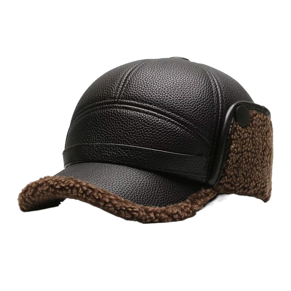 New PU Leather Men s Earmuffs Cap Thickened Outdoor Warm Baseball Cap Windproof Ear Protection Hat Autumn Winter