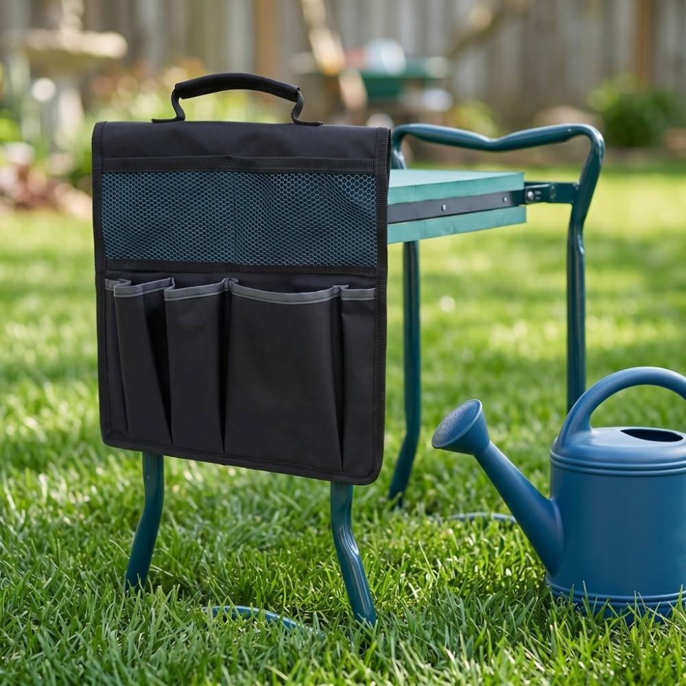 600D Oxford Cloth Garden Stool Bag Foldable Portable Garden Stool Storage Pouch Heavy Duty Black Garden Tool Pouch