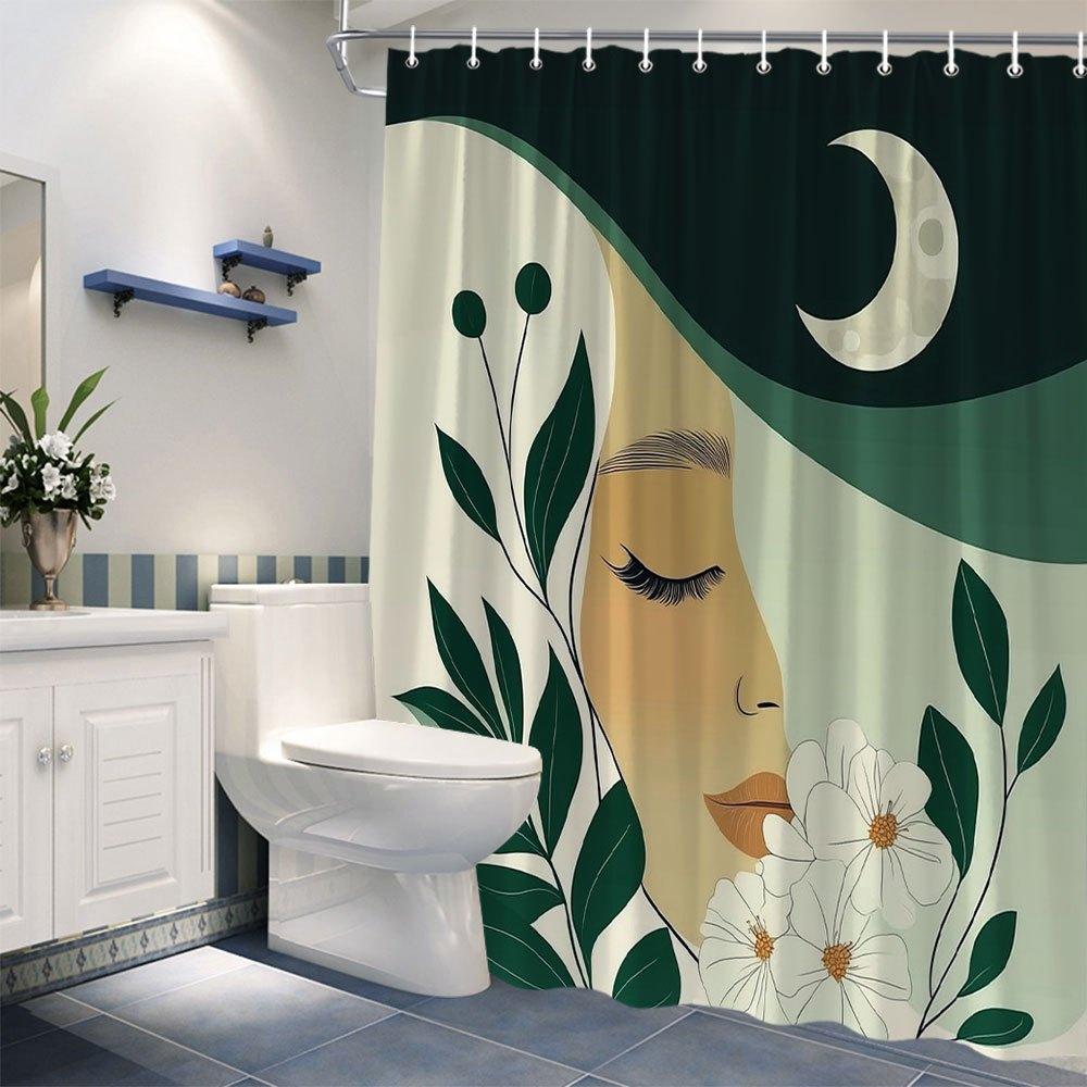 Fantastic Female Face Shower Curtain Surreal Digital Art With 12 Hook Modern Bathroom Decorative Shower Curtain 180X240Cm