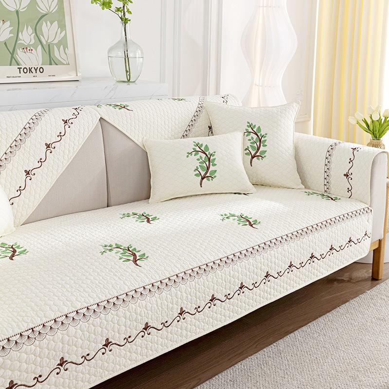 Summer Pure Cotton Washed Sofa Cushion Four Seasons Universal Non-Slip Embroidery Simple Cloth Cotton Backrest Towel Cover Cloth