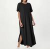 Women's Fashion Casual Loose Short Sleeve Round Tie Pocket Solid Color Maxi Dress