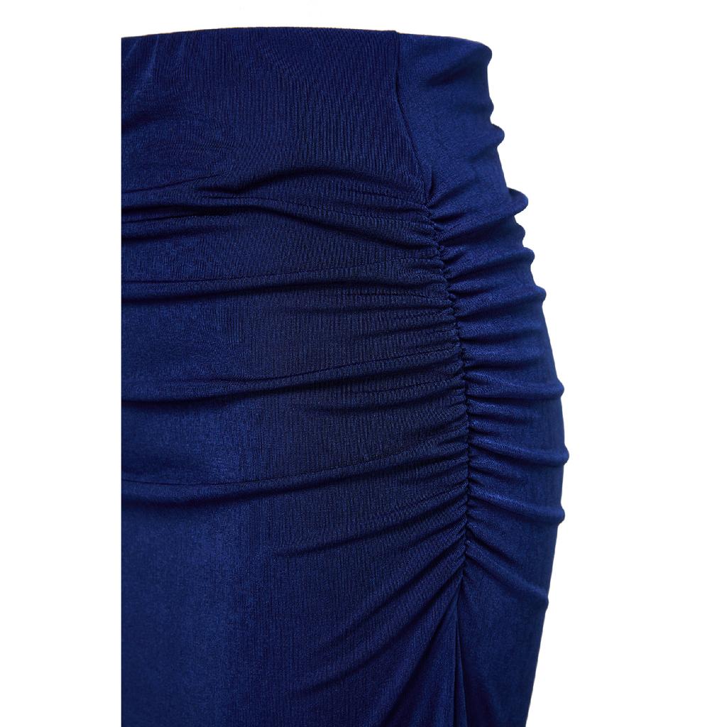 Navy Blue Premium Shiny Surface And Soft Textured Draped Maxi Knitted Skirt Twoaw24et00090