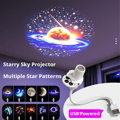 2-in-1 Galaxy Projector Night Light Starry Sky Night Light Galaxy Star Projector USB 360° Rotation for Bedroom Decoration