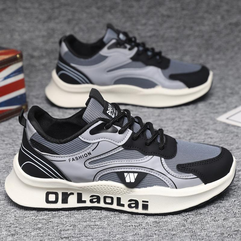 

Новая мужская обувь 2025 года «Форрест Гамп», весенне-осенняя трендовая обувь для бега и повседневной носки, дышащая сетка, студенческая обувь на платформе 39 чёрный