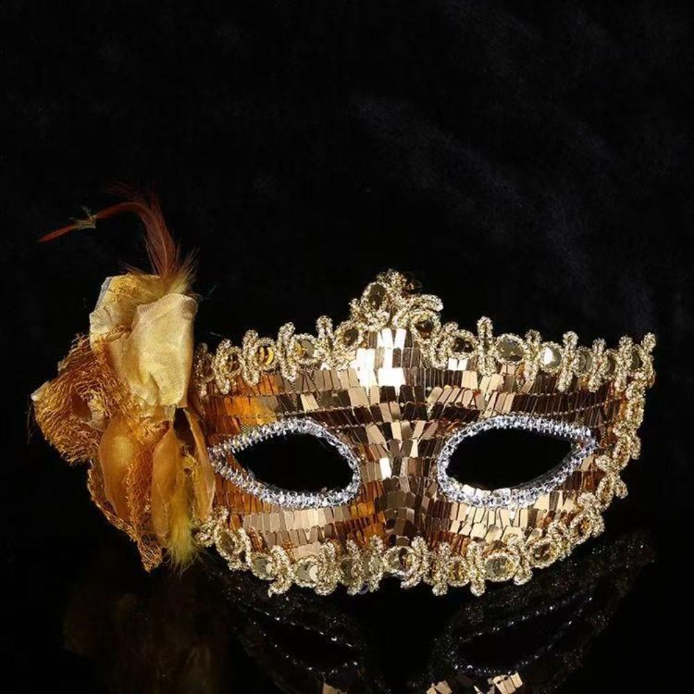 

Lady Princess Cosplay Diamond Venetian Mask Flower Crystal Veil Dance Mask Feather Masquerade Mask Christmas Celebration золотий
