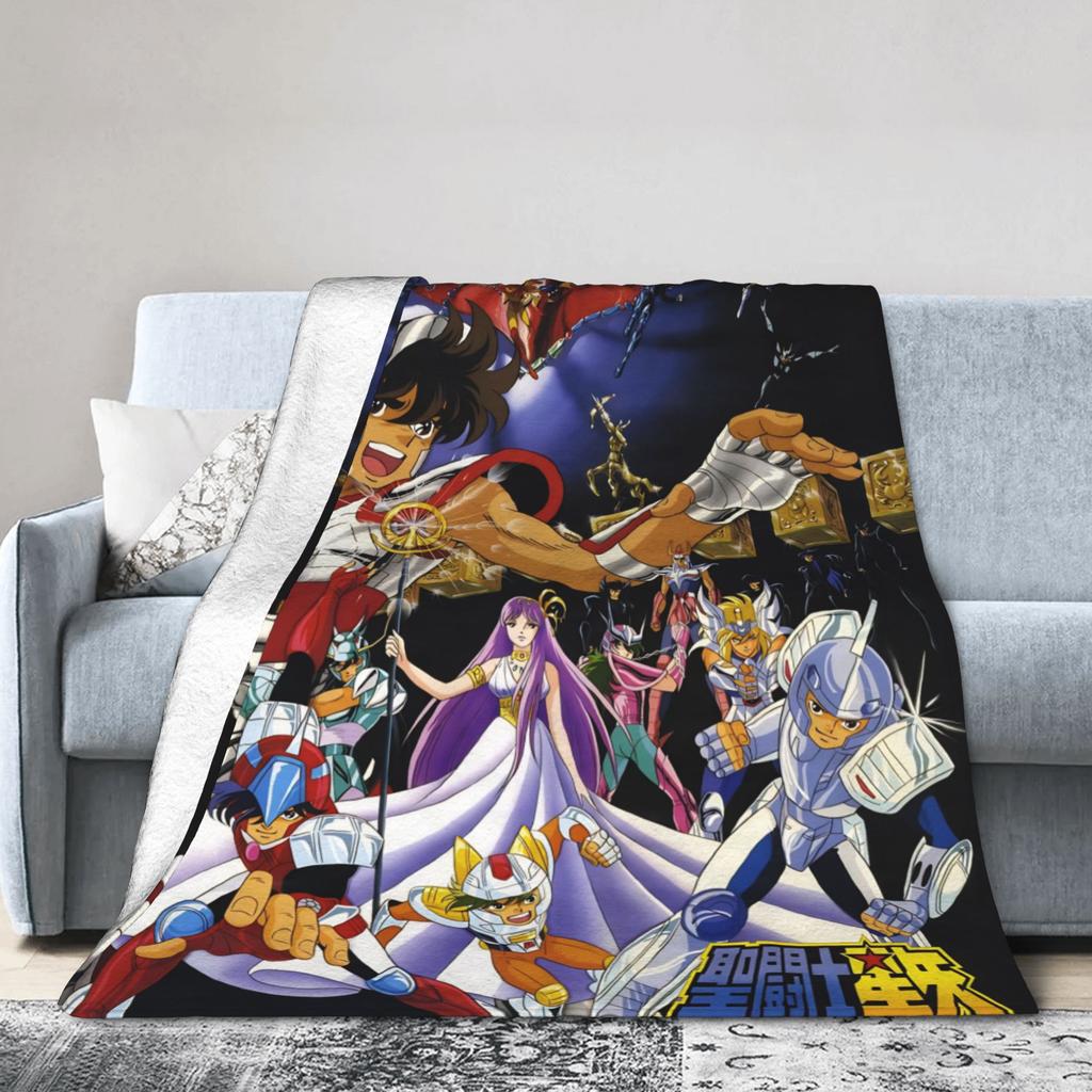Saints Seiyas Anime Plush Blanket Knights of the Zodiac Awesome Throw Blankets for Sofa Bedding Lounge 150*125cm Bedspread,