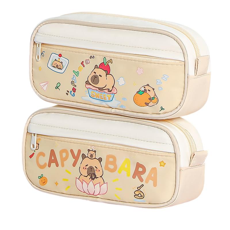 Cute Capybara Pen Bag Large Capacity Cartoon Prints Pencil Case Dust-Proof Stationery Storage Bag Students