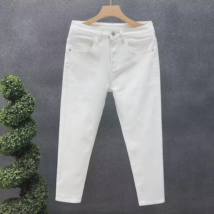 Herren Slim-Fit Weiße Jeans - Trendige, Stretchige Neun-Punkt-Sommerhose