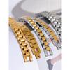 Yhpup 21cm Men Stainless Steel Metal Watch Band Cuban Chain Bracelet Bangle Statement 18K Gold Plated Waterproof Jewelry Bijoux