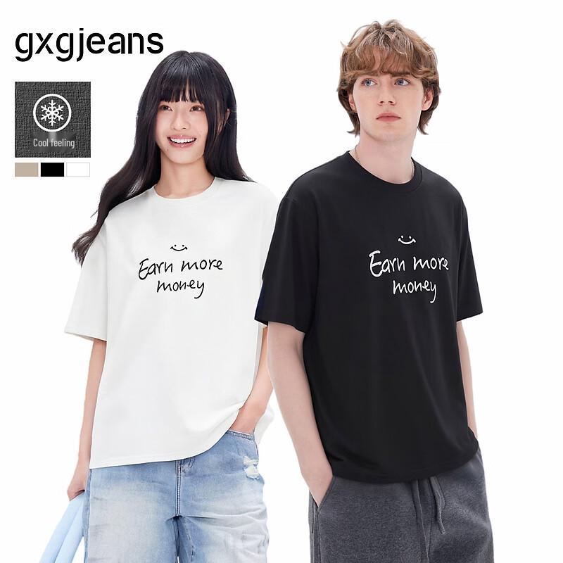 Мужская футболка GXGJEANS с принтом букв, круглым вырезом и коротким рукавом M чёрный