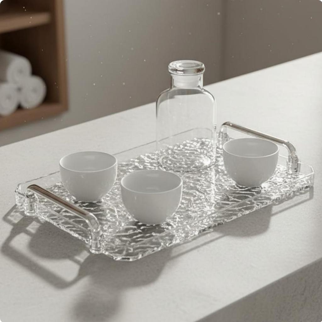 Water Wave Tray with Handles Versatile Rectangular Vanity Tray Clear Decorative Platter Bright Luxury Design for Living Room