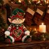 Soft Knitted Christmas Ornament Plush Snack Bag, Clear Heart Window Storage Doll with Back Zipper, Holiday Candy Cookie Gift Home Decor Holder,