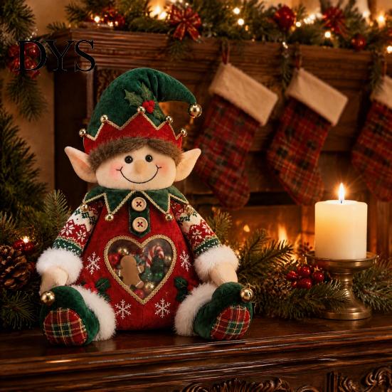 Soft Knitted Christmas Ornament Plush Snack Bag, Clear Heart Window Storage Doll with Back Zipper, Holiday Candy Cookie Gift Home Decor Holder,
