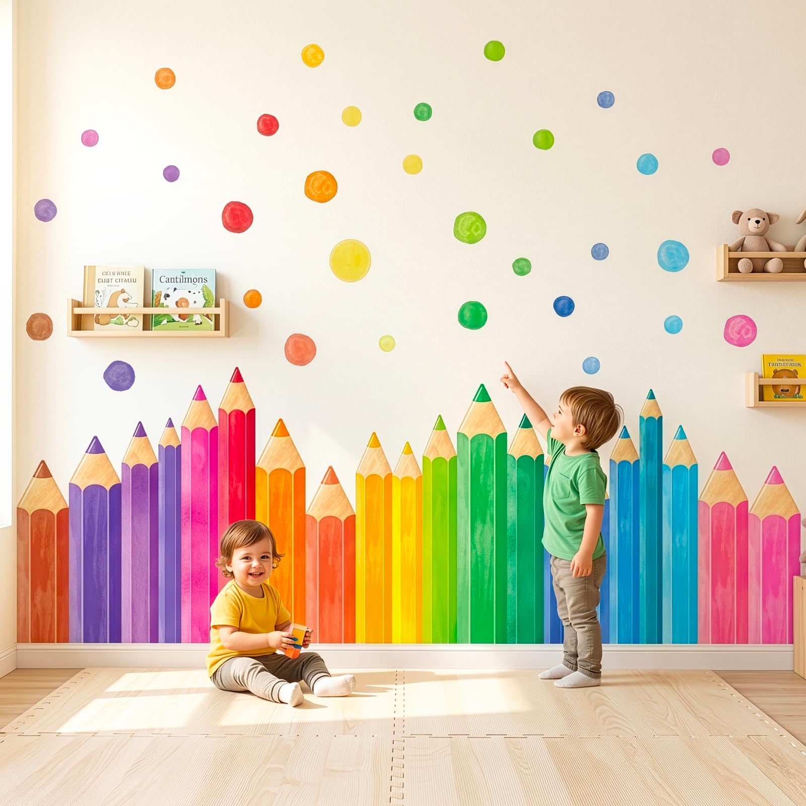 

DECOWALL Очень Большие Цветные Карандашные Наклейки на Стену Гигантская Радужная Карандашная Рамка для Игровых Комнат Съемный DIY Декор Идеально для и Младенцев - Детский