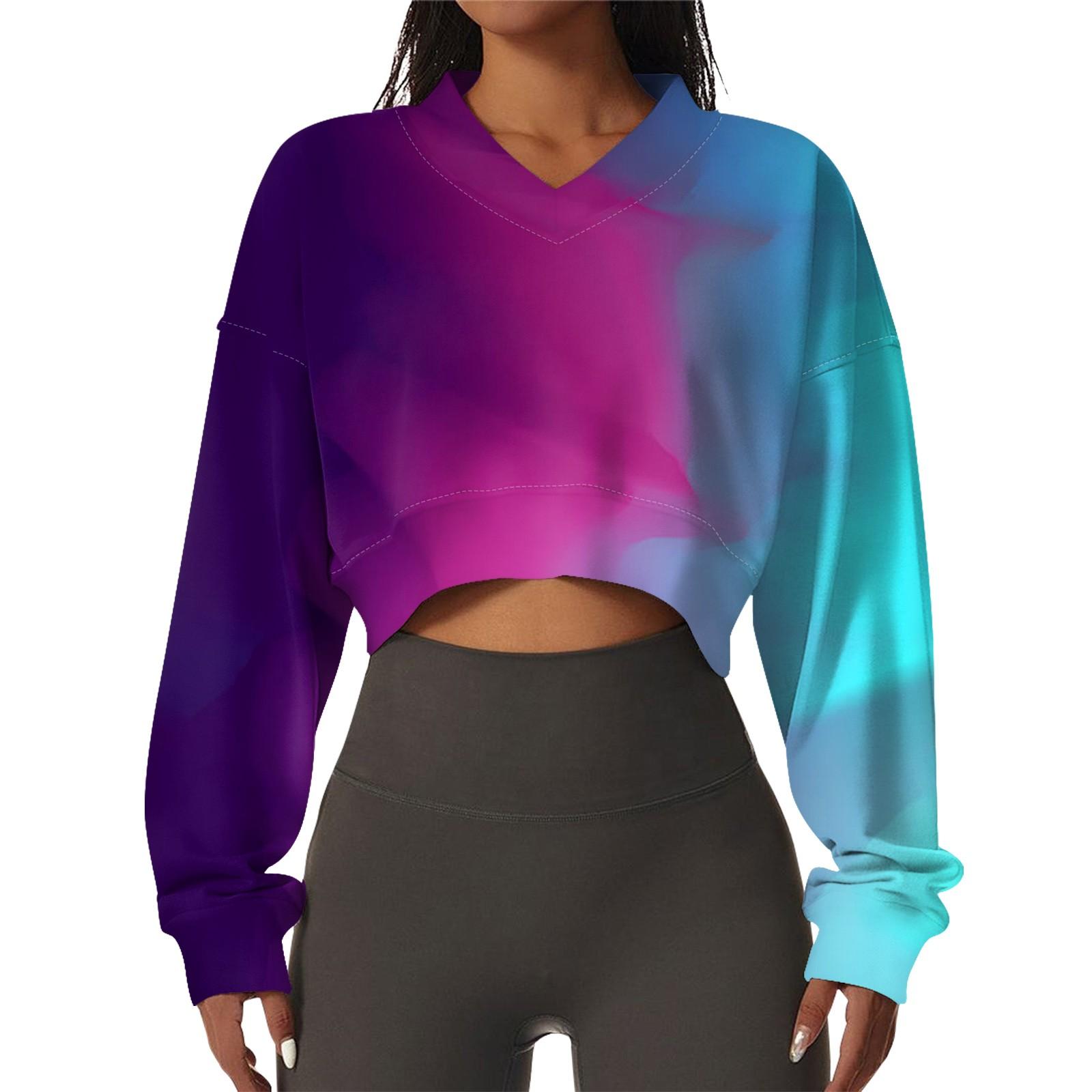 

Женская повседневная модная сексуальная удобная спортивная толстовка с V-образным вырезом и длинным рукавом с принтом в стиле тай-дай XL