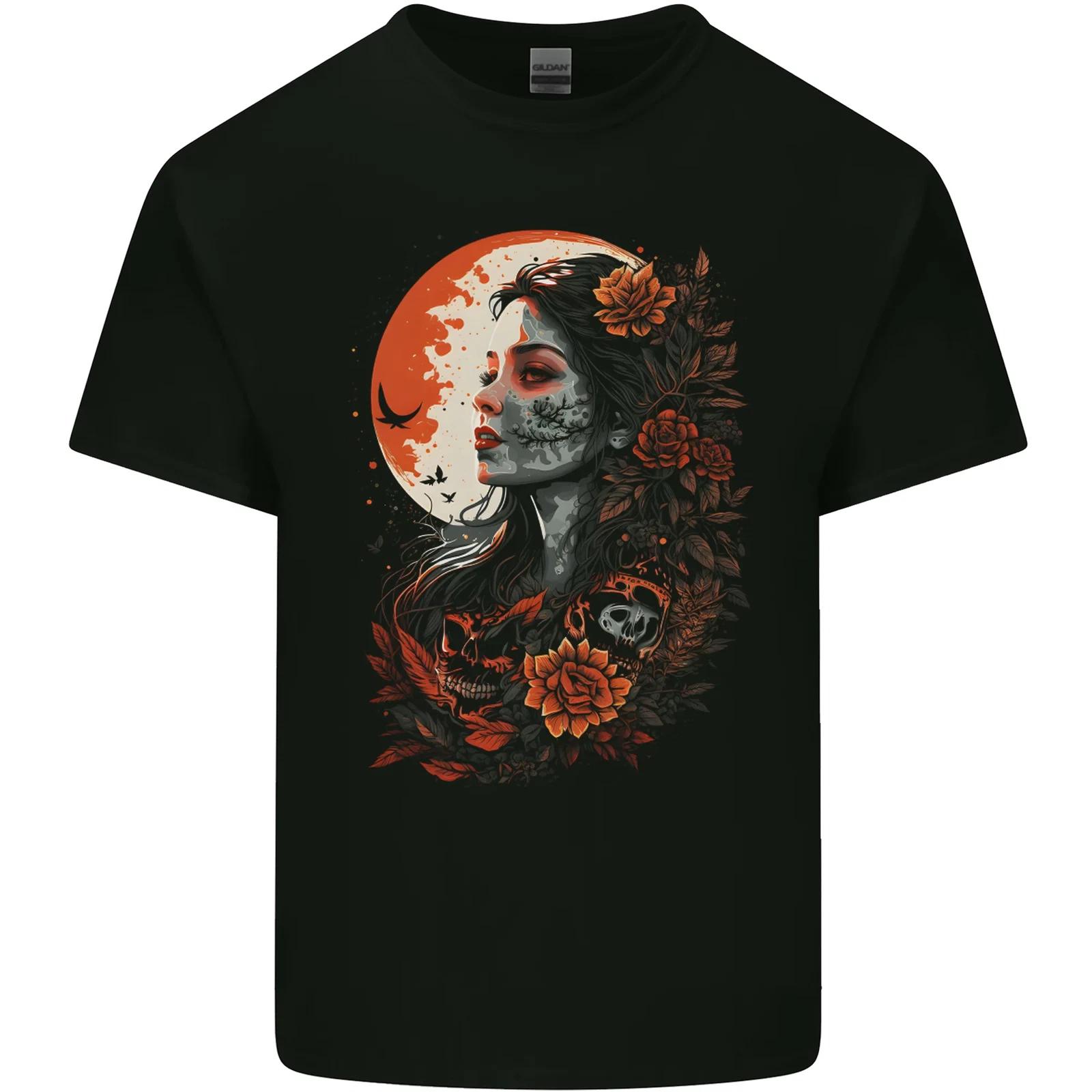Santa Muerta & Moon Skulls Roses Kids T-Shirt Childrens XL