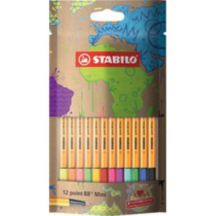 Stylo-feutre - stabilo - point 88 mini - 12 pièces - pointe fine - coloris assortis