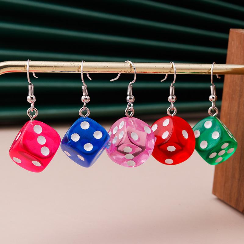 Handmade Cartoon 3D Resin Dice Drop Earring Tassel Casino Candy Color Personality Fun Zircon for Women Female Gift
