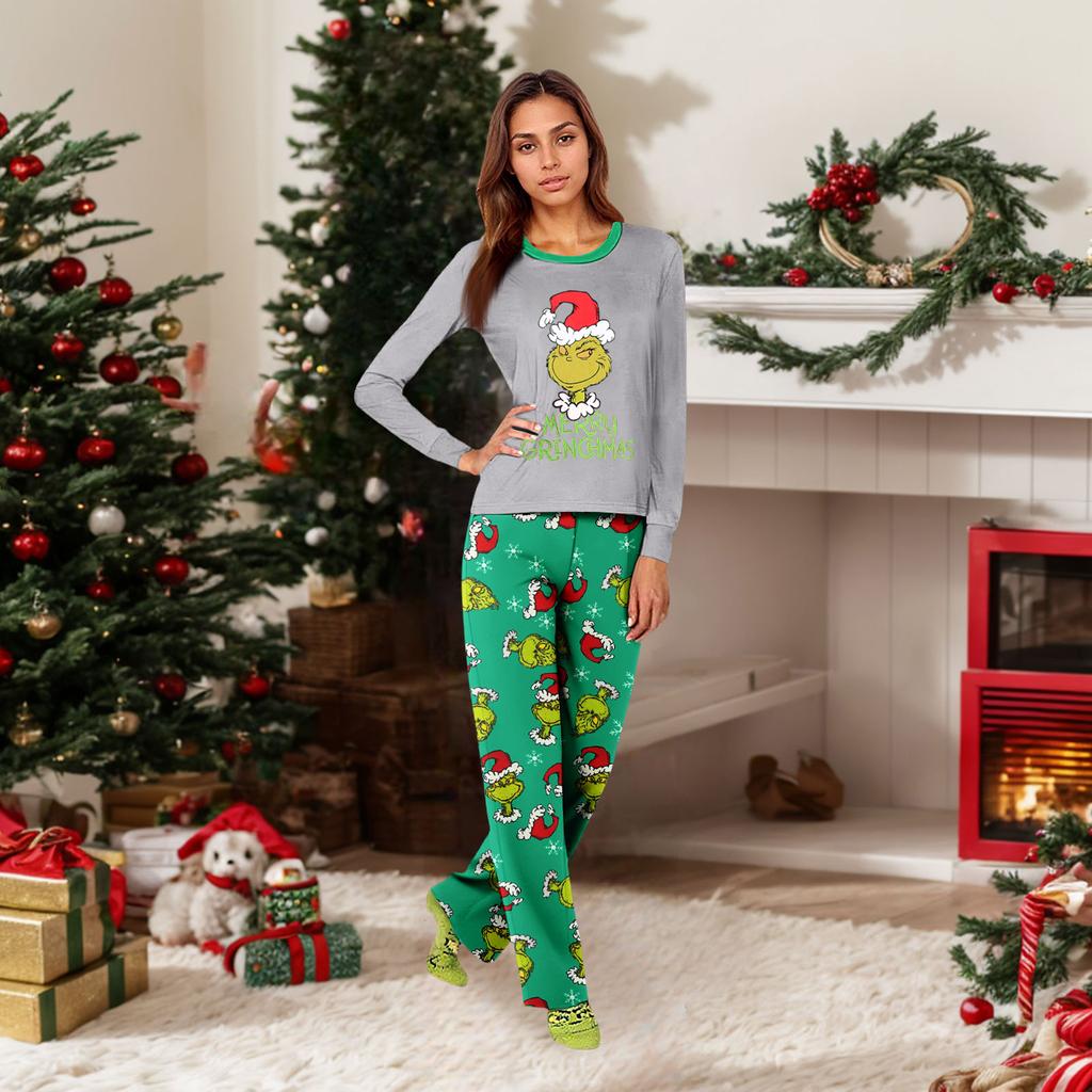 Parent-child Christmas Print Home Suit Long-sleeved Top And Pants