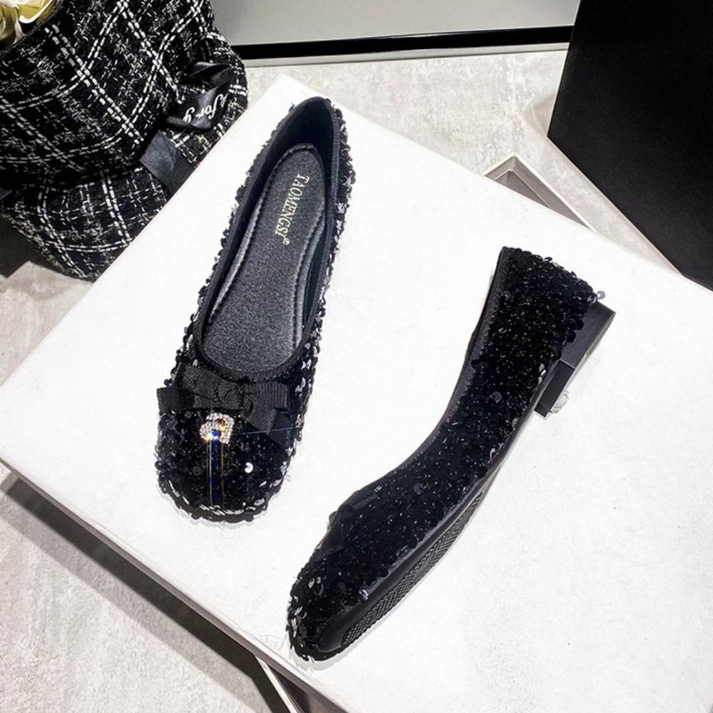 Fashion Women Flat Shoes Shallow Mouth Sparkling Sequin Bow Flat Shoes Temperament Single Shoe Women Flats Womens Shoes Fashion