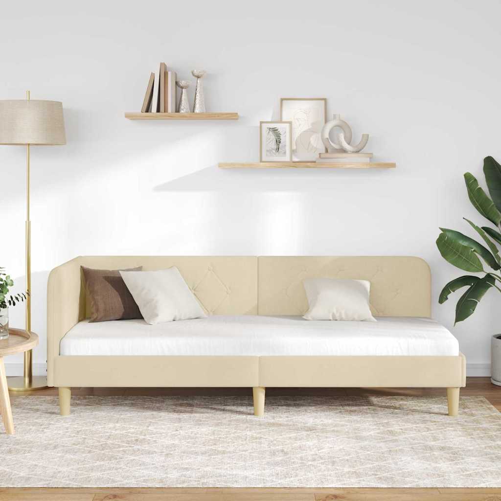 L Shaped Corner Bed Frame Cream 80 X 200 Cm Fabric