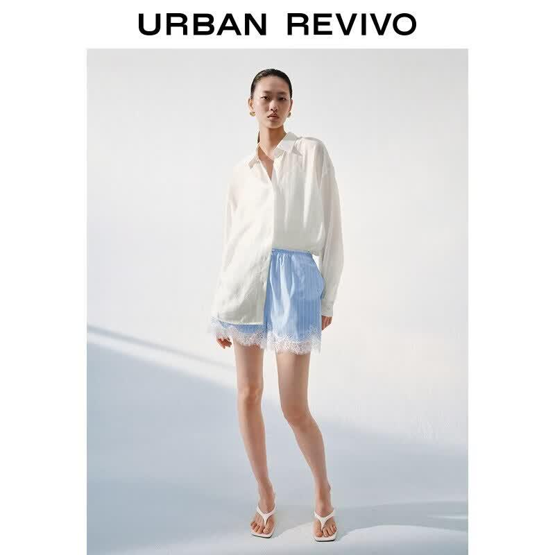 UR2026 Women s Lace Bow Stripe High-Waist Shorts L
