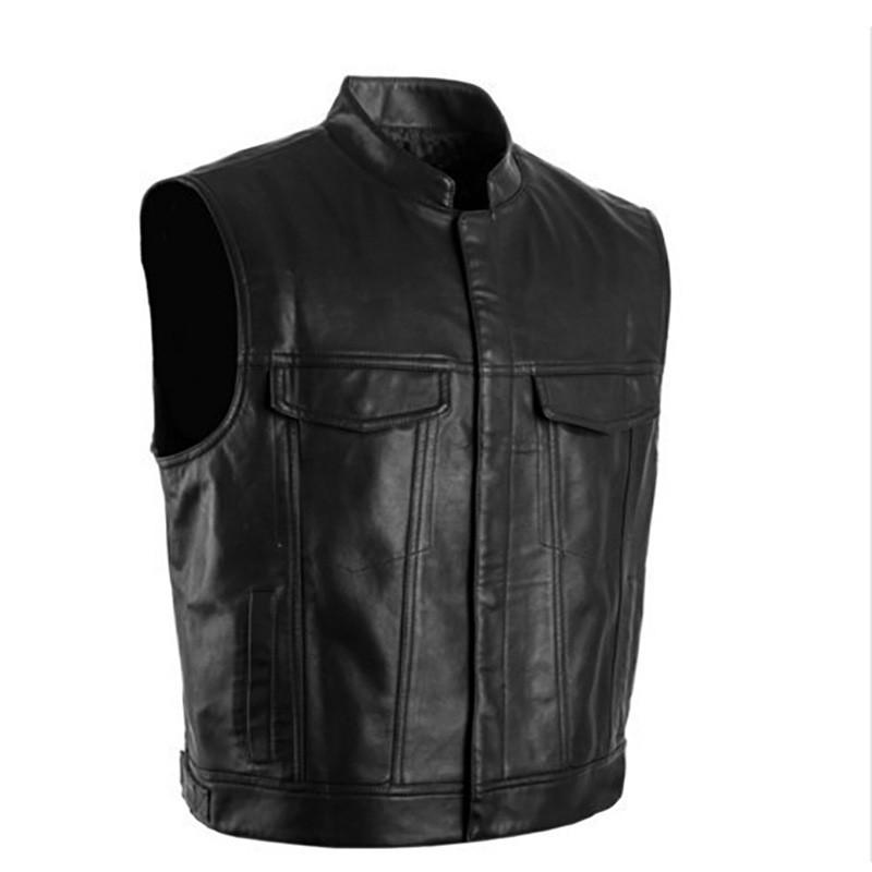 Classical Men Stand Collar Motorcycle Biker Vest Male Stylish Clothing Autumn Winter Men's Faux Leather Waistcoat