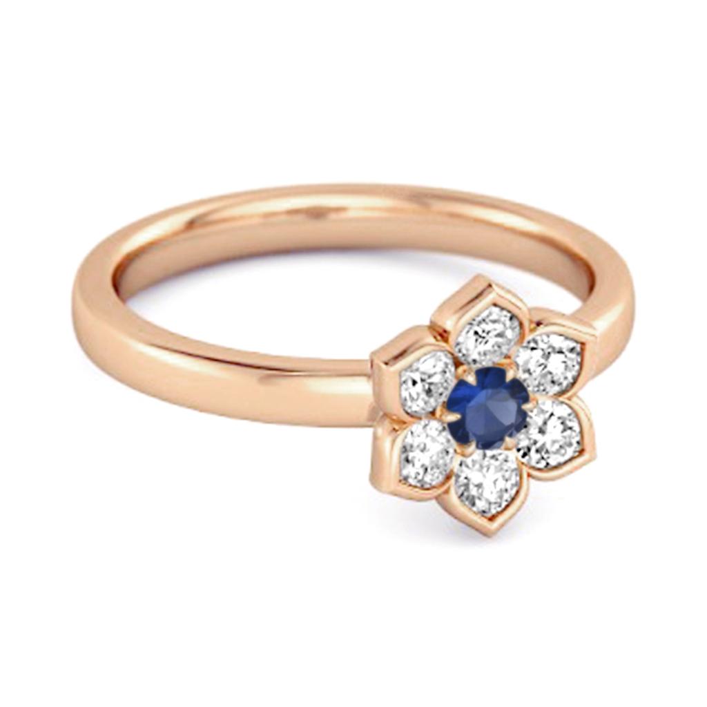 Blue Sapphire Floral Ring - 925 Sterling Silver Rose Gold Vermeil