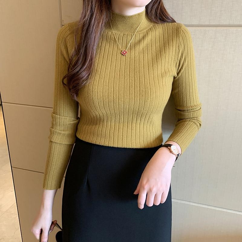 2023 Pullover Knitted Women Sweater Fashion Casual Half High Collar Slim Solid Sweaters Soft Jumper Ladies Warm Tops 28454
