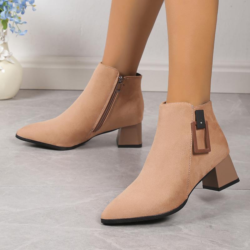 Botine de modă pentru femei 2024 Iarnă la modă cu vârf ascuțit Cizme de damă Confortabile cu toc gros Navetă Pantofi de damă pentru birou