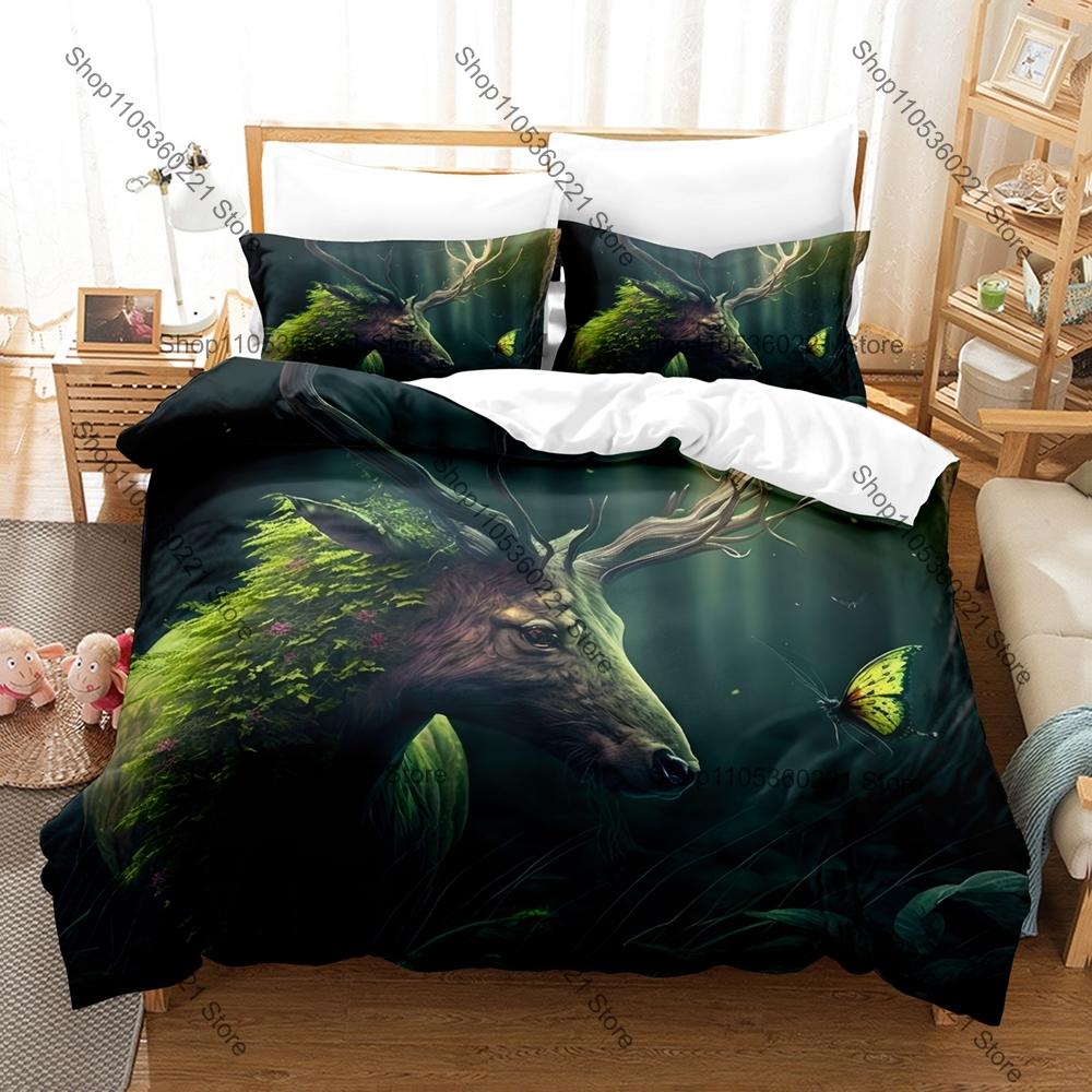 Deer Artistic Prints Wildlife Three Piece Bedding Set Luxury Comforter Set with Queen King Size Cool Animal Pillowcase