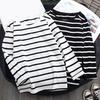 Blusa da Donna Girocollo Maniche Lunghe Vestibilità Larga Stampa a Righe Stile Coreano Autunno Inverno T-shirt Streetwear
