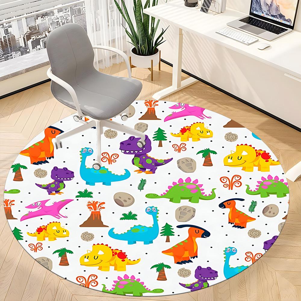 1pc Dinosaur Pattern Chair Carpet for Office, Round Polyester Mat, Indoor Decor for Office, Easycare Fabric, Washable Non-slip Area Carpet