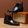 Men's British Style Genuine Cowhide Chelsea Boots - Shiny, Slip-On, Versatile High-Top Leather Footwear for Autumn/Winter