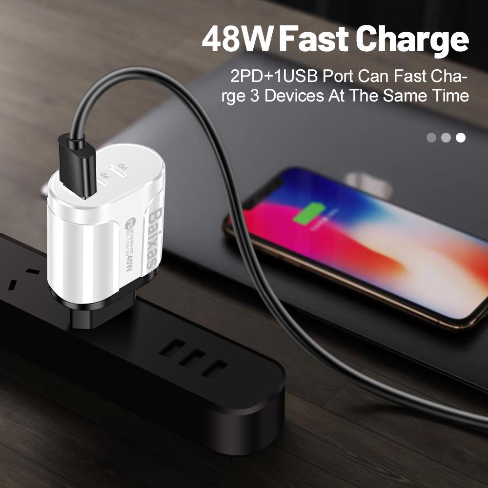 Universal Charger with US, EU, UK, AU Compatibility - Original Power Adapter with 1 USB-A and 2 USB-C Ports.