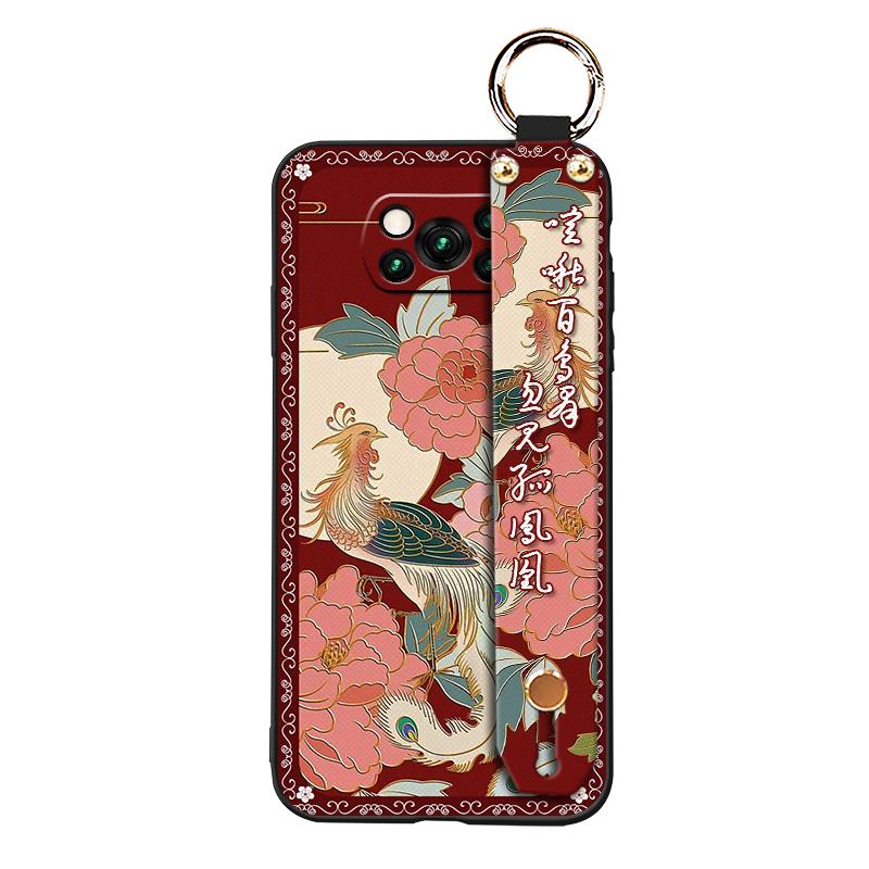 Lanyard Protective Phone Case For Xiaomi Poco X3 NFC/X3 Pro Wristband Back Cover Chinese Style Silicone Phone Holder