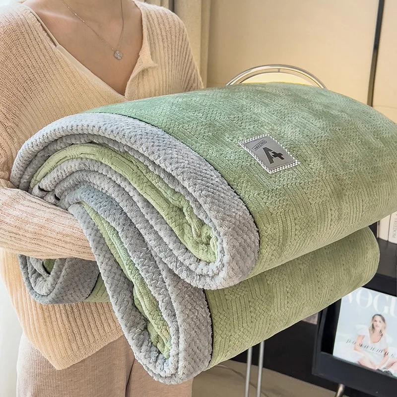 New Multifuncation Knitted Velvet Sofa blanket For Nap For Autumn Winter Spring Thickened Warmth Soft Fleece Bedspread Bed Cover