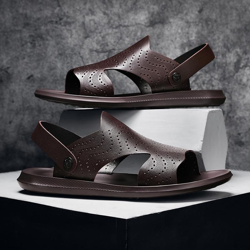 

Soft-faced leather sandals, men s lightweight two-wear beach shoes 44